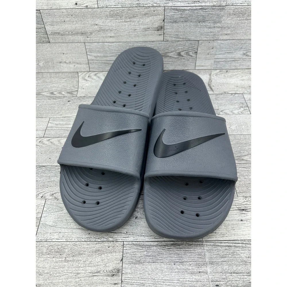 Nike Kawa Shower Slides Men Sz 14 Grey Black Swoosh Sport‎ Sandals 832528-002